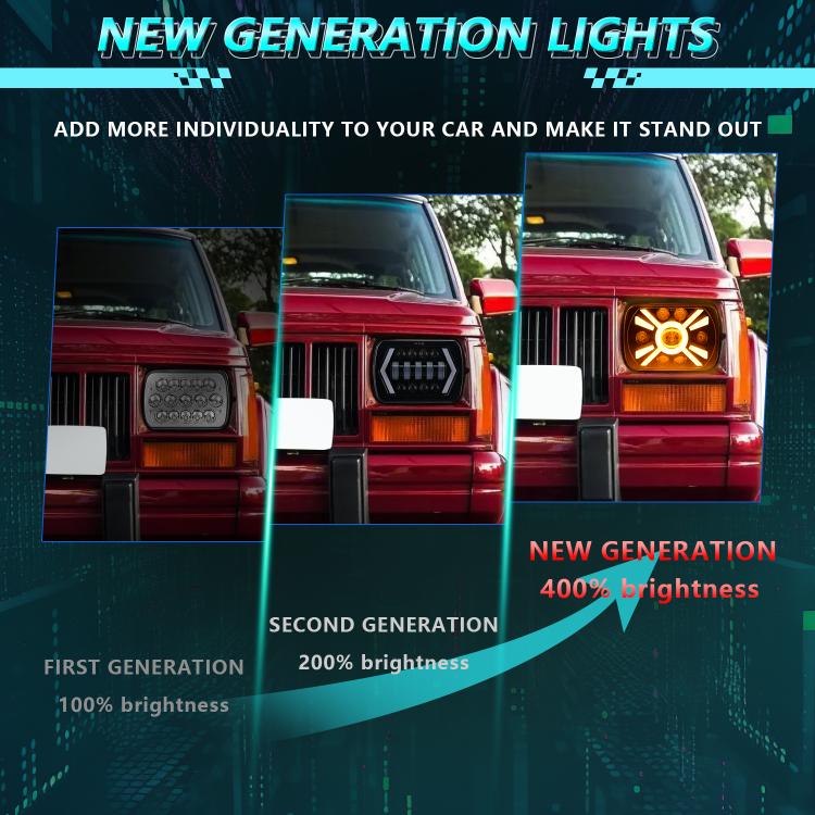 Y23 H4 7 inch Car Seven-bead Sun Style Square Modified Headlight for Jeep Wrangler