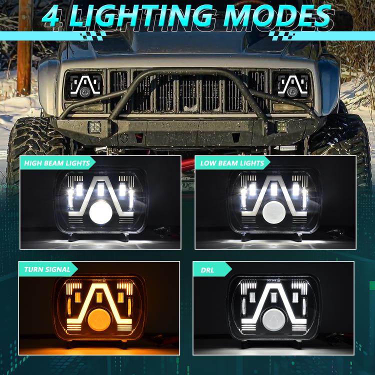 Y24 H4 7 inch Car V-style Square Modified Headlight for Jeep Wrangler
