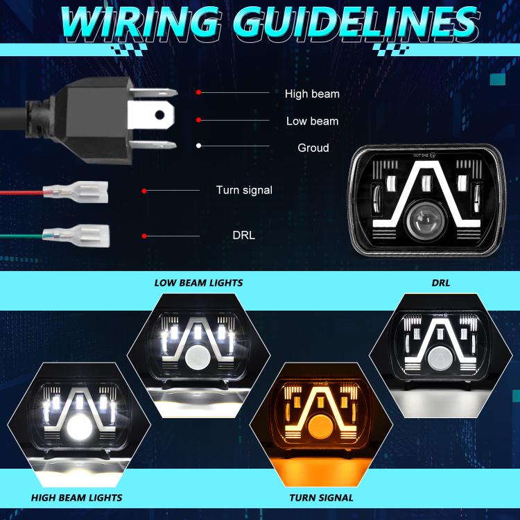 Y24 H4 7 inch Car V-style Square Modified Headlight for Jeep Wrangler