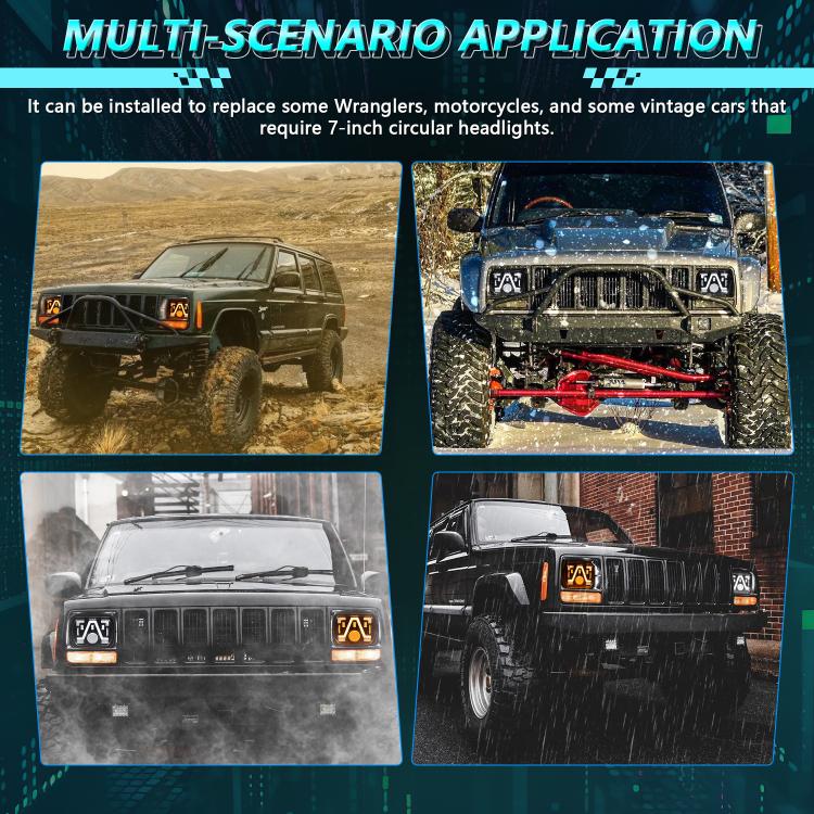 Y24 H4 7 inch Car V-style Square Modified Headlight for Jeep Wrangler