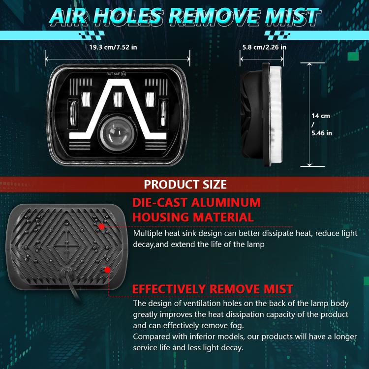 Y24 H4 7 inch Car V-style Square Modified Headlight for Jeep Wrangler