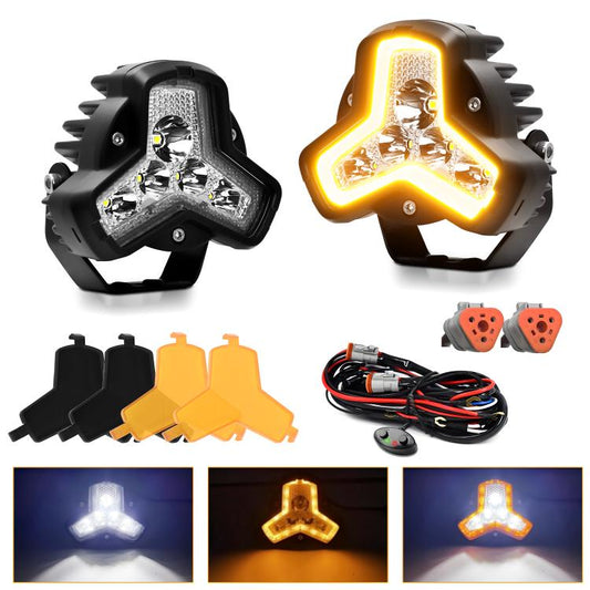 2pcs/Pack Car 80W High-power Matrix Triangle Cannon Work Light with Cable Set