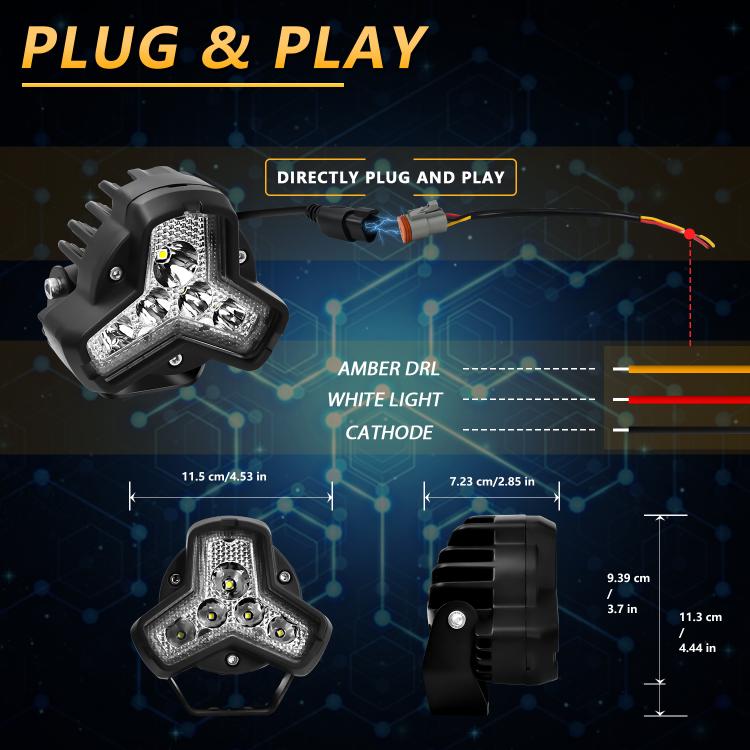 2pcs/Pack Car 80W High-power Matrix Triangle Cannon Work Light with Cable Set