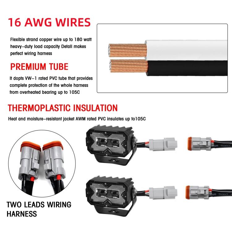 2pcs/Pack Car 70W High-power Matrix Eyes Work Light with Cable Set