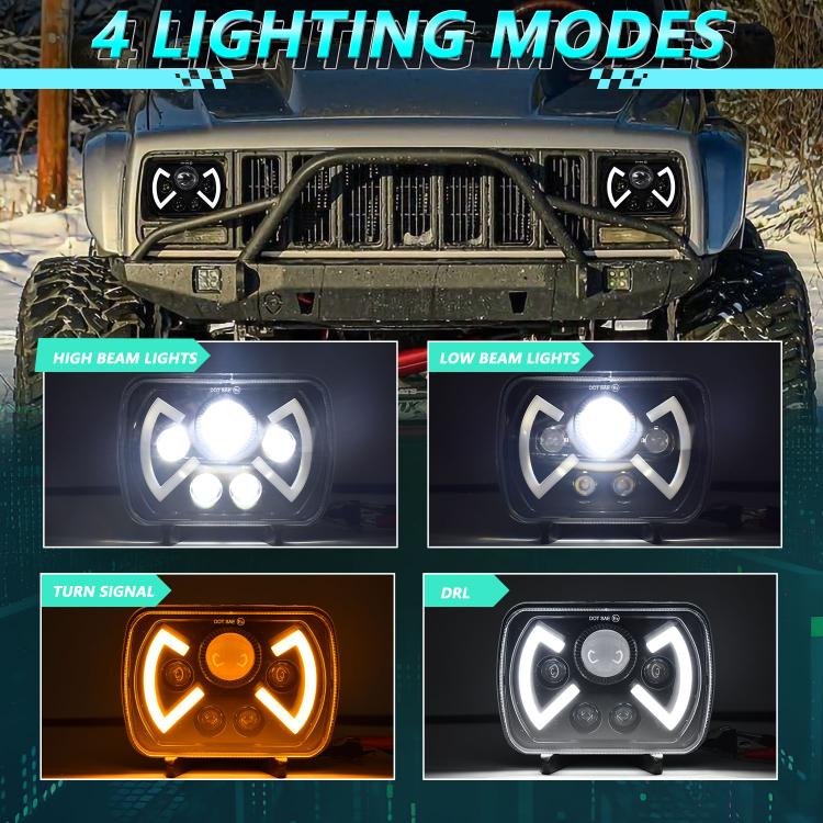 Y22 H4 7 inch Car Butterfly Style Square Modified Headlight for Jeep Wrangler