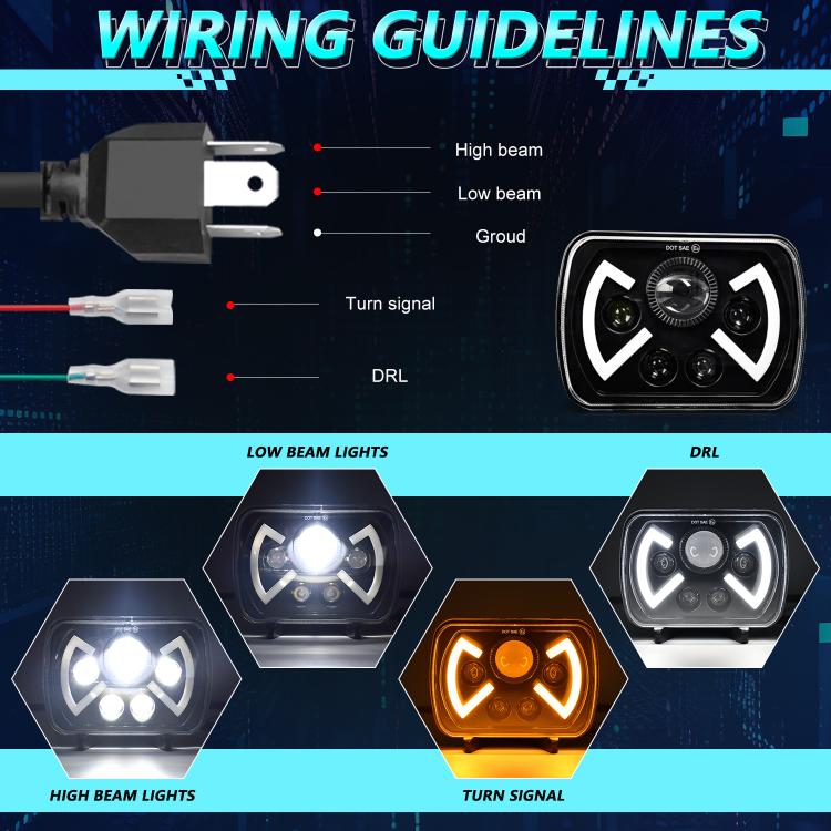 Y22 H4 7 inch Car Butterfly Style Square Modified Headlight for Jeep Wrangler