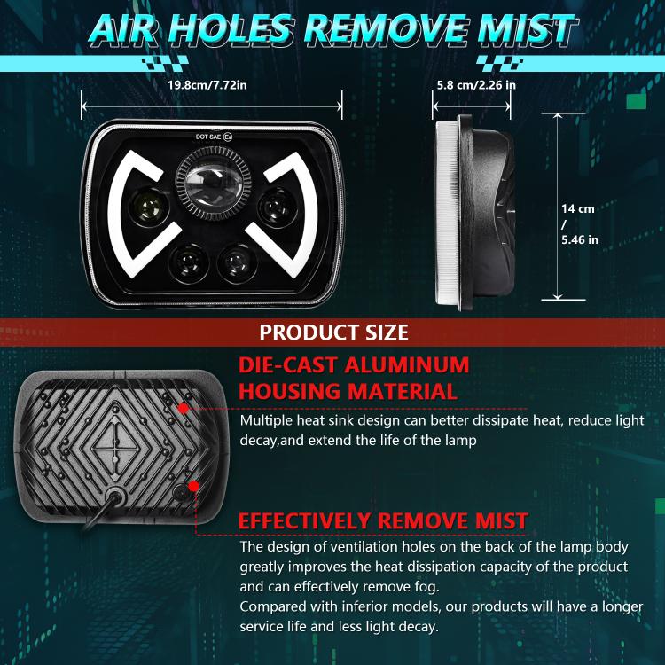 Y22 H4 7 inch Car Butterfly Style Square Modified Headlight for Jeep Wrangler