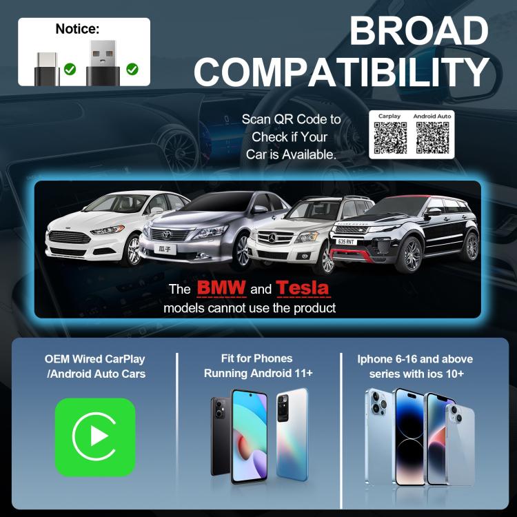 2 in 1 Car CarPlay and Android Auto Wired to Wireless Smart Box Adapter Mini USB Converter
