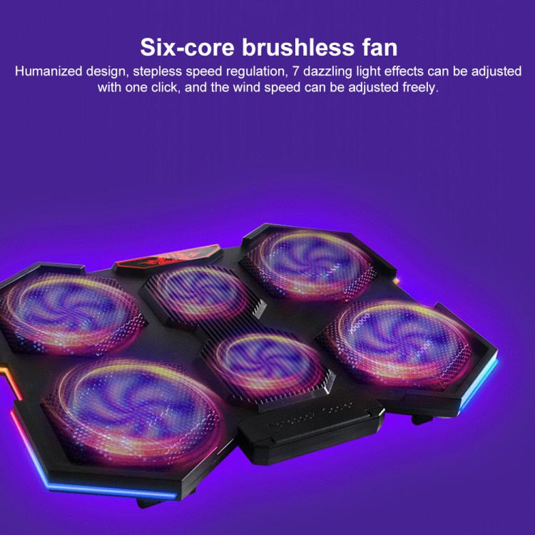 NUOXI YL-021 6-Fans RGB Light Laptop Radiator Adjustable Cooling Holder