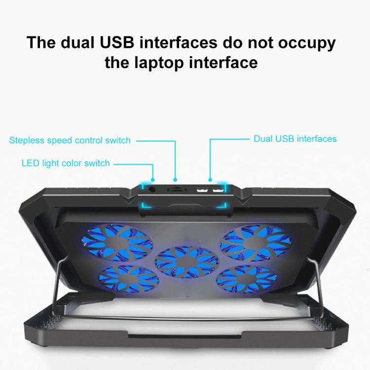 NUOXI YL-018 5-Core Fans Ultra-quiet Laptop Cooler RGB Light Cooling Holder