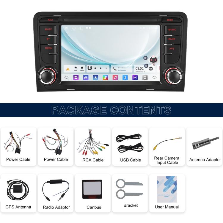 For Audi A3 8P 2003-2012 Android 15 7 inch Smart Central Control Car GPS Navigator Car MP5 Player