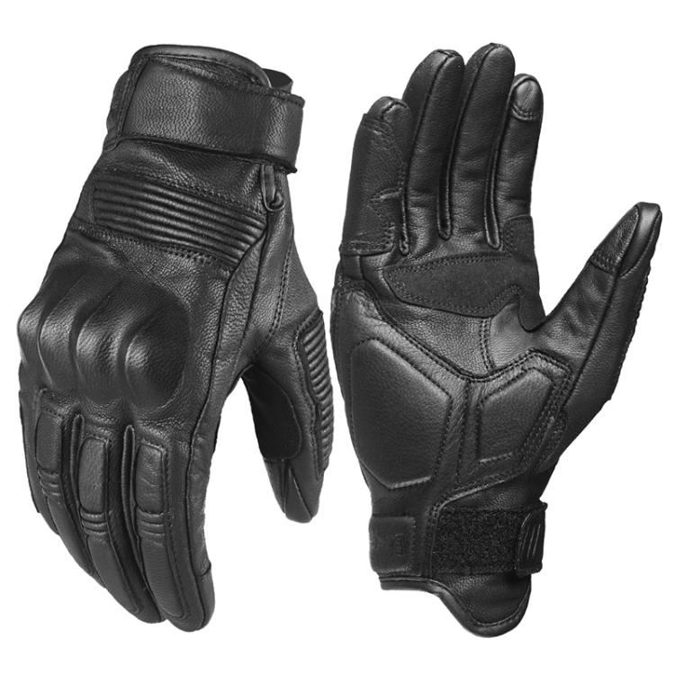 GHOST RACING GR-ST11 Retro Motorcycle Genuine Leather Touch Screen Full Finger Gloves