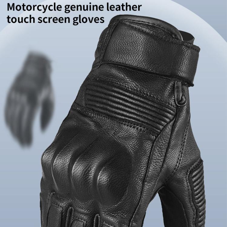 GHOST RACING GR-ST11 Retro Motorcycle Genuine Leather Touch Screen Full Finger Gloves