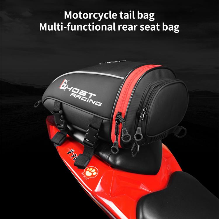 GHOST RACING GR-CWB06 PU Leather Motorcycle Tail Bag Rear Seat Travel Bag Backpack
