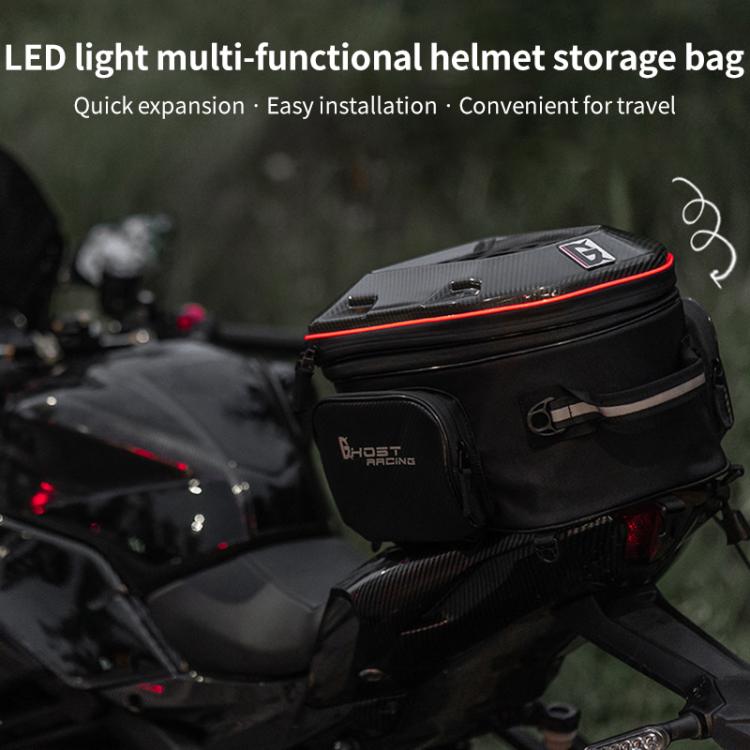 GHOST RACING GR-CWB07 LED Light Motorcycle Rear Seat Bag Riding Helmet Hard Shell Backpack