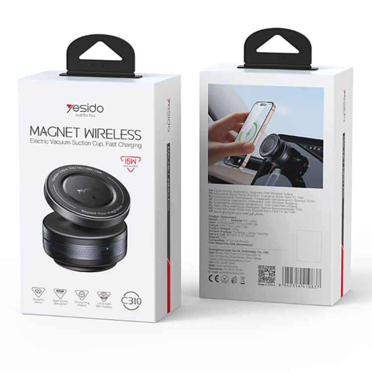 Yesido C310 15W Wireless Charging Vacuum Suction Cup MagSafe Car Holder with 360 Degree Rotating Base