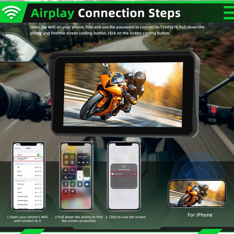 6 inch Motorcycle Wireless CarPlay and Android Auto Display Screen Navigator