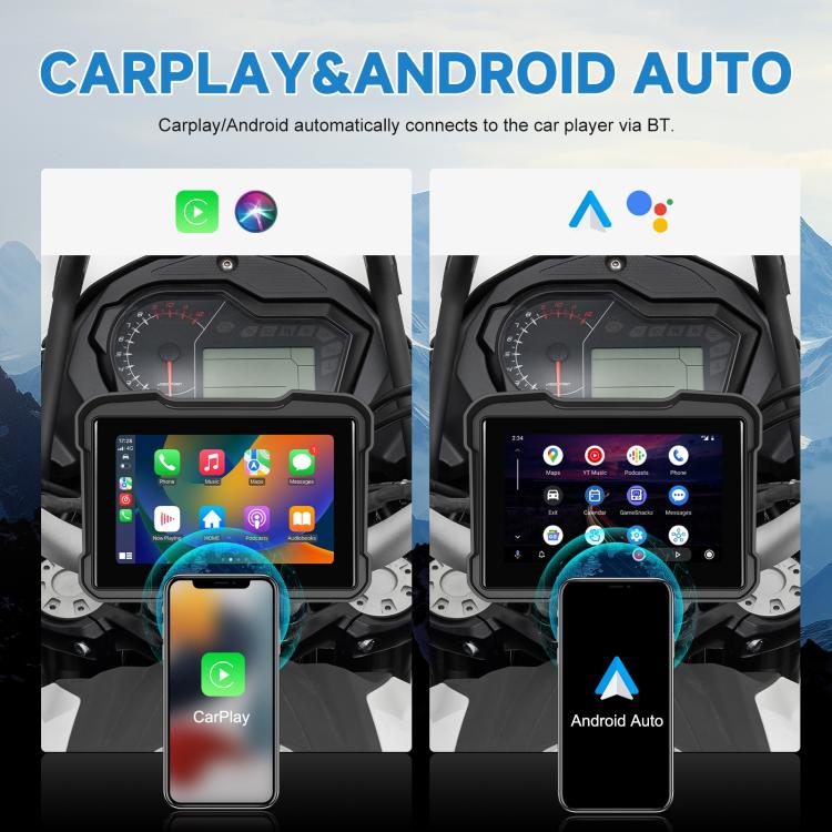 Motorcycle Wireless CarPlay and Android Auto 5 inch HD Screen Waterproof Navigator