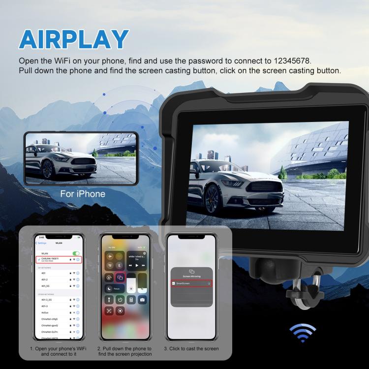 Motorcycle Wireless CarPlay and Android Auto 5 inch HD Screen Waterproof Navigator