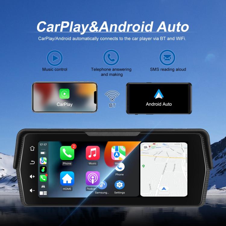 Portable Motorcycle Wireless CarPlay and Android Auto 6.86 inch HD Screen Waterproof Navigator