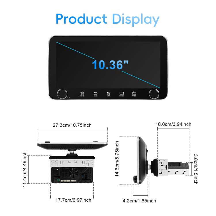 10.36 inch Screen Android 15 Car CarPlay Navigation Integrated Machine with Dual Knob