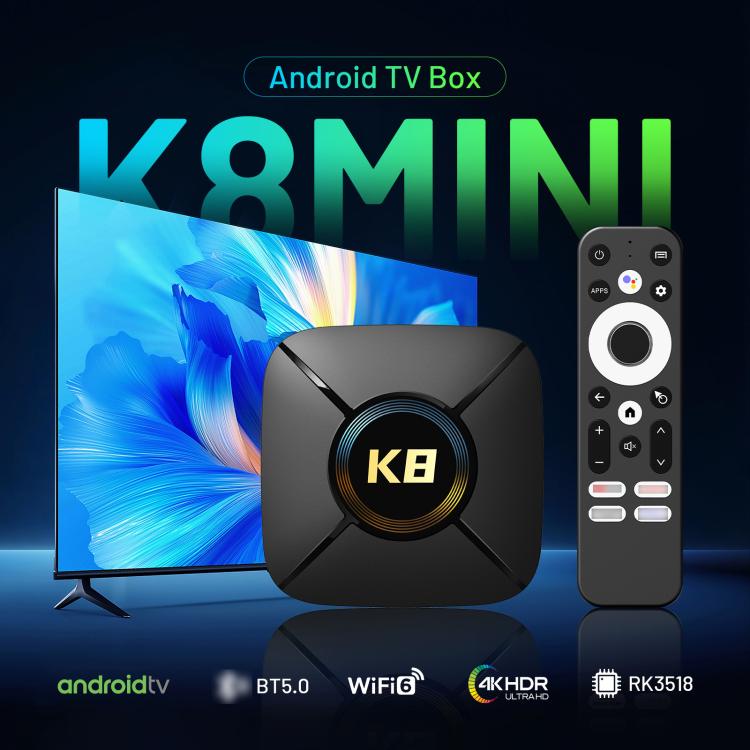 HK1 K8MINI 4K UHD Android 14 Smart TV Box with Remote Control, RK3518 Quad-Core