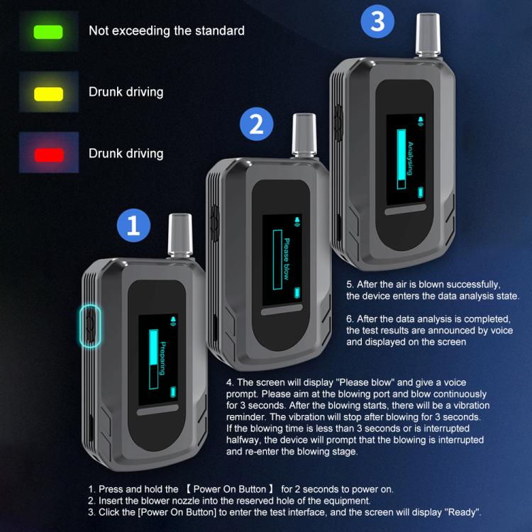 D2000 HD IPS Screen Portable Blow-Type High-Precision Alcohol Content Tester