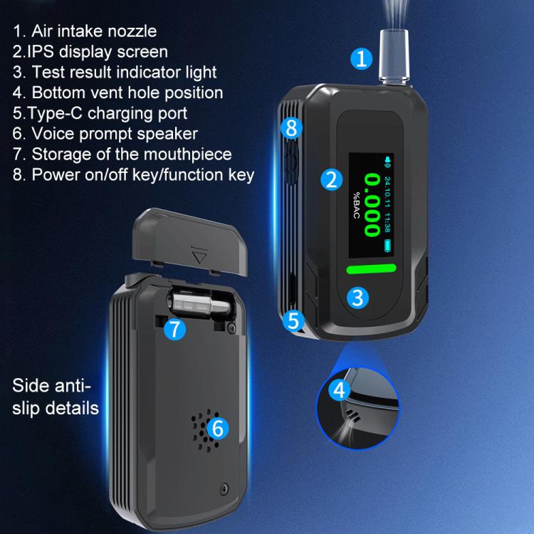 D2000 HD IPS Screen Portable Blow-Type High-Precision Alcohol Content Tester