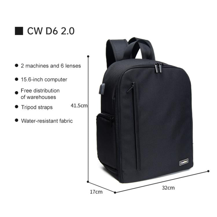 Cwatcun D6 Large II Camera Backpack Outdoor Waterproof Nylon DSLR Photography Bag