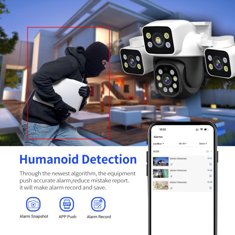 ESCAM PT223 3x4MP HD Motion Detection WiFi Three-screen PTZ IP Camera