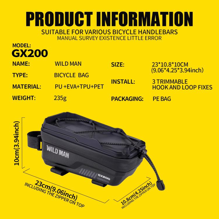 WILD MAN GX200 Mountain Bicycle EVA Hard Shell Bag Bike Front Fixing bracket