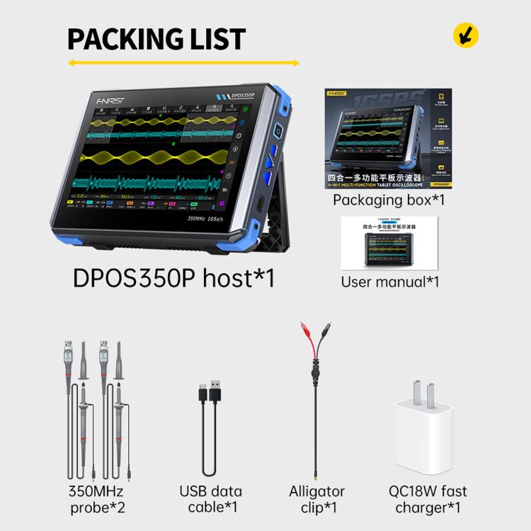 FNIRSI DPOS350P 4 in 1 7 inch IPS HD Touch Screen 350M Tablet Oscilloscope