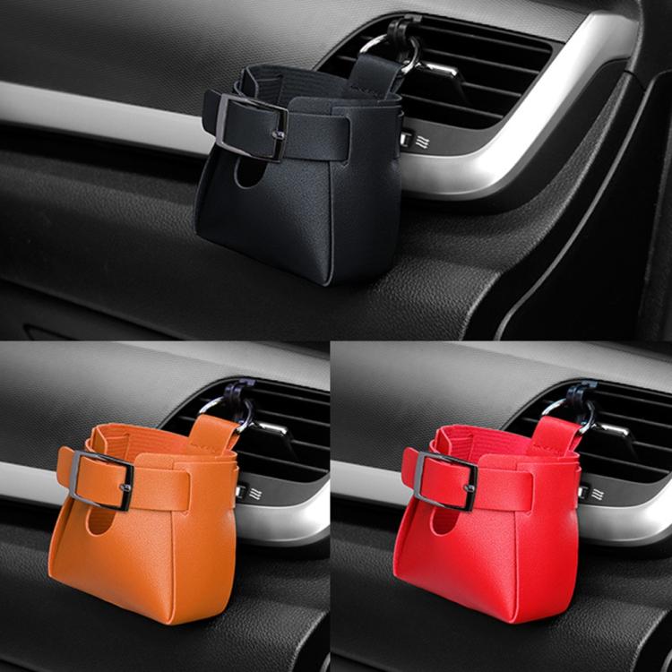 Car Air Vent PU Leather Storage Hanging Bag