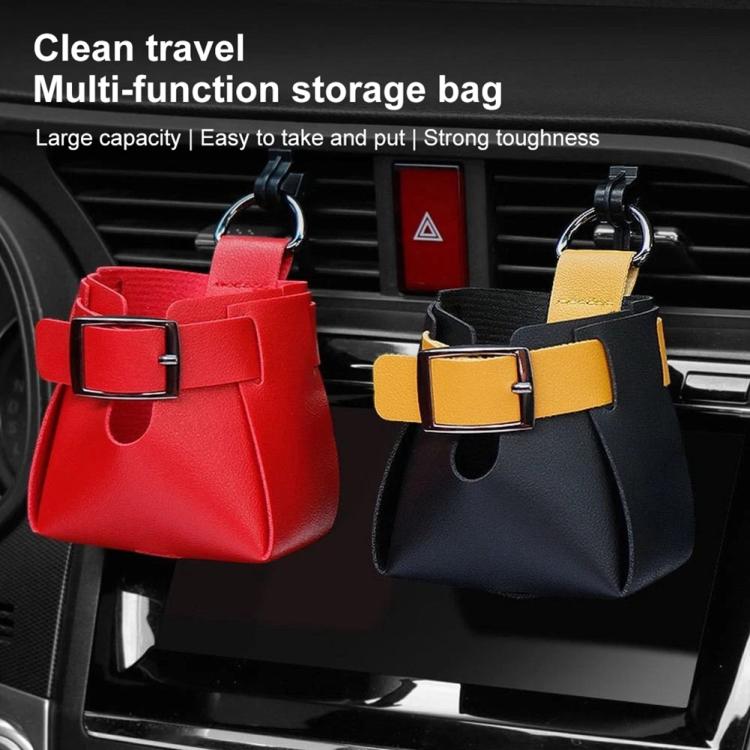 Car Air Vent PU Leather Storage Hanging Bag
