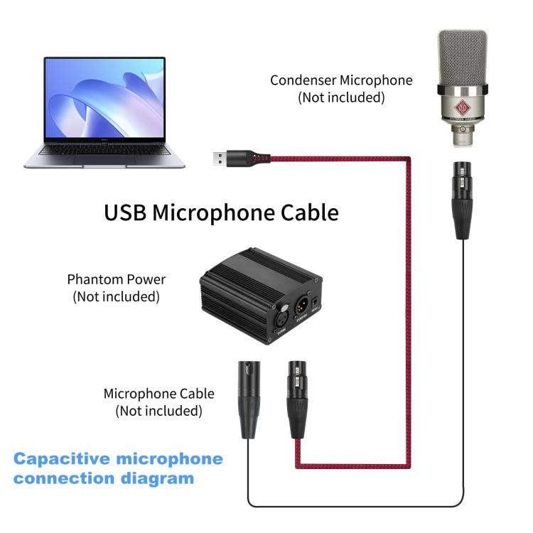 USB-A to XLR Female Audio Recording Cable for Dynamic Microphone