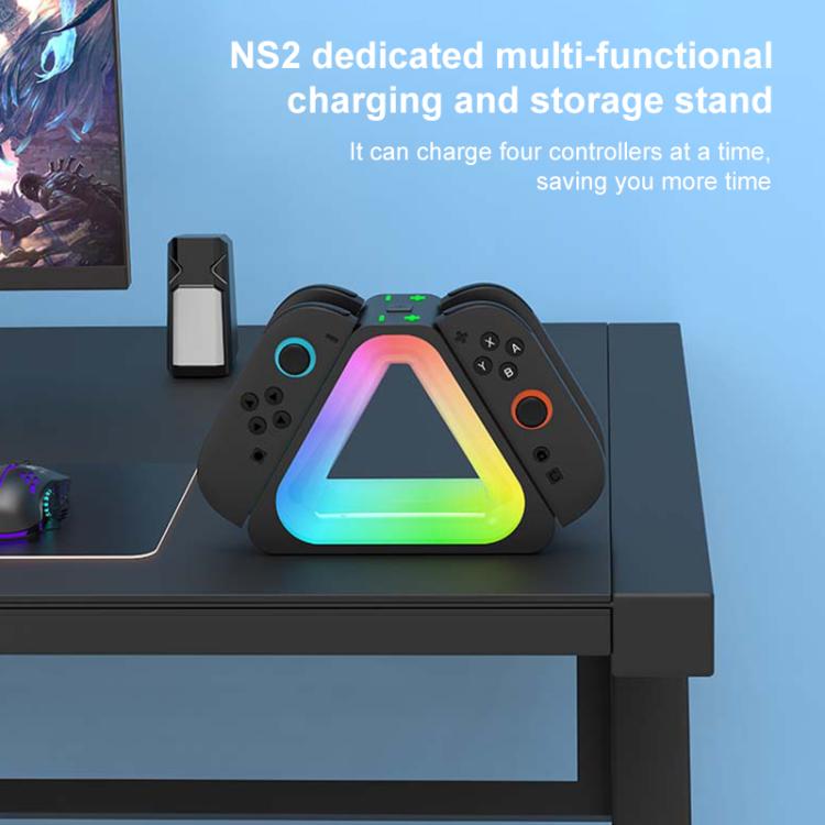 For Nintendo Switch 2 4 in 1 Triangle Handle Charging Base with RGB Light