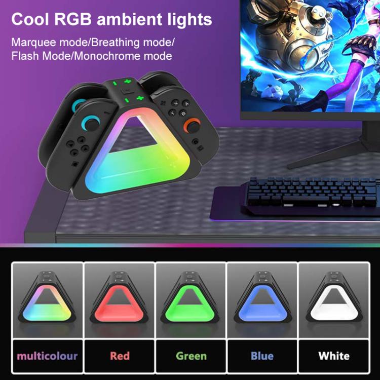 For Nintendo Switch 2 4 in 1 Triangle Handle Charging Base with RGB Light