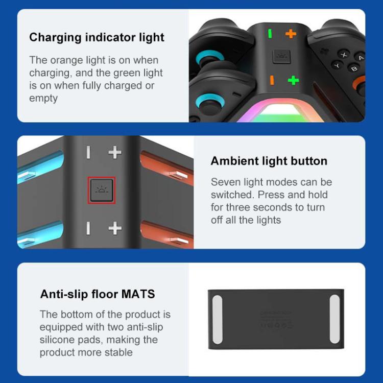 For Nintendo Switch 2 4 in 1 Triangle Handle Charging Base with RGB Light