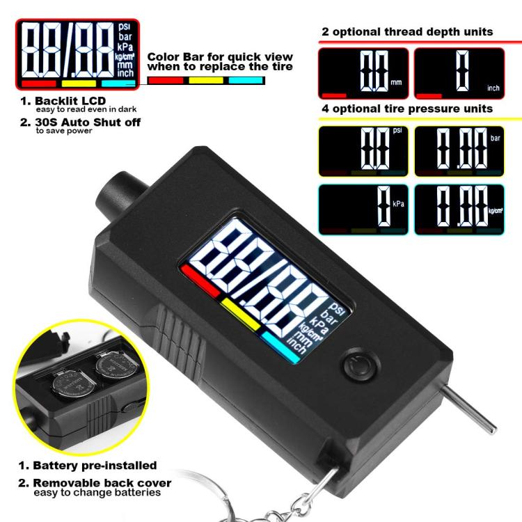 Car Digital Tire Pressure Gauge and Tire Tread Depth Gauge