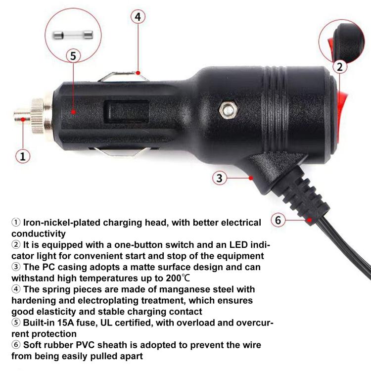 12V-24V 2 in 1 Car Cigarette Lighter Extension Cable with Switch