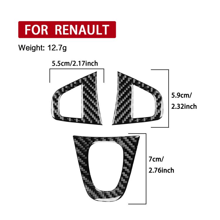 3pcs/Set Carbon Fiber Car Steering Wheel Buttons Decorative Sticker for Renault Fluence 2009-2017 / Megane 2008-2016, Left and Right Driver