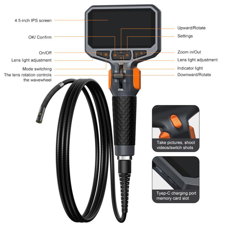 TESLONG TD450S 4.5 Inch Screen 210 Degree Bendable Industrial Endoscope 1.55m Length
