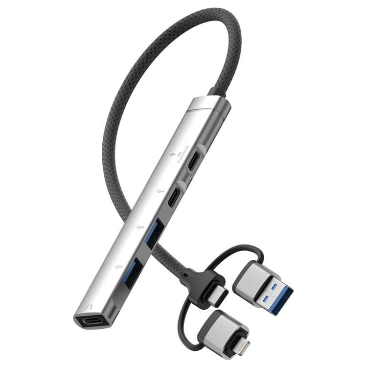 USB / Type-C / 8 Pin to PD, 2 x USB, 2 x Type-C HUB Adapter 5 in 1 Docking Station