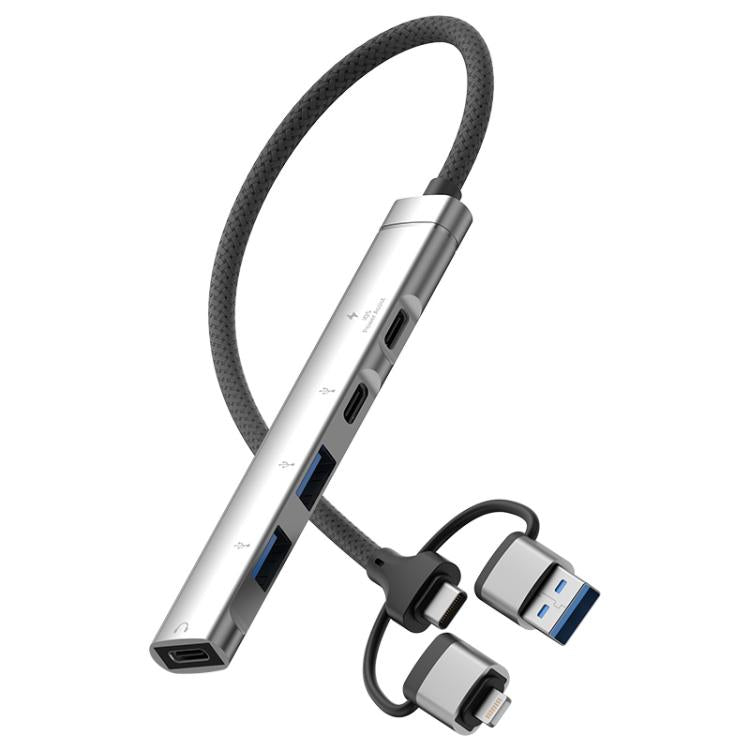 USB / Type-C / 8 Pin to PD, 2 x USB, 2 x Type-C HUB Adapter 5 in 1 Docking Station