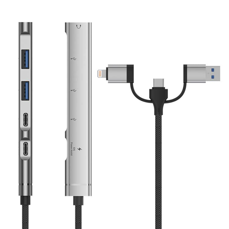 USB / Type-C / 8 Pin to PD, 2 x USB, 2 x Type-C HUB Adapter 5 in 1 Docking Station