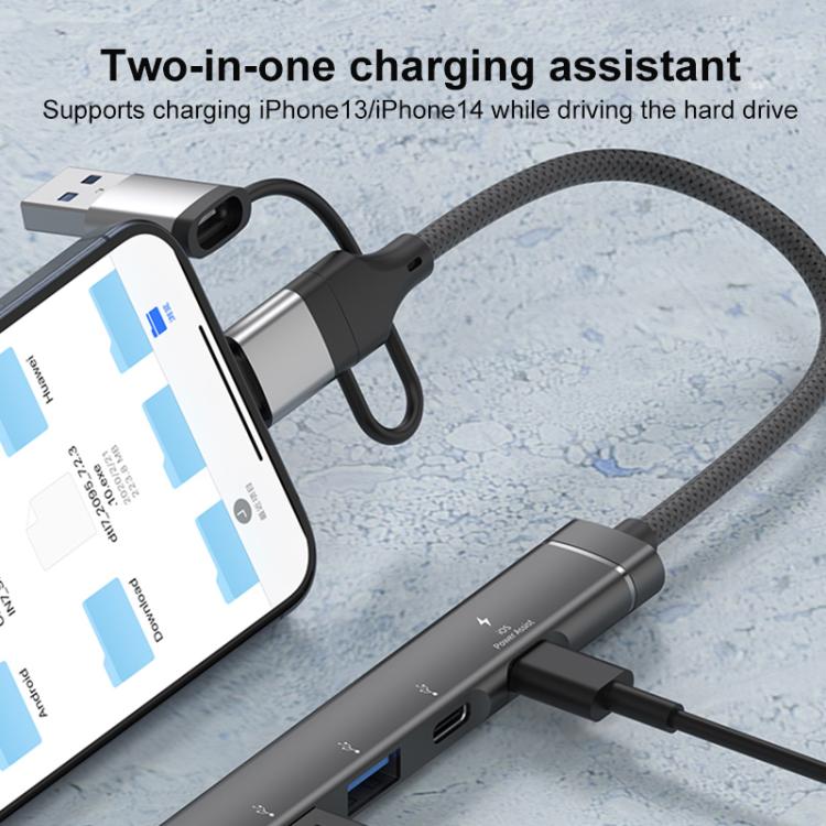 USB / Type-C / 8 Pin to PD, 2 x USB, 2 x Type-C HUB Adapter 5 in 1 Docking Station