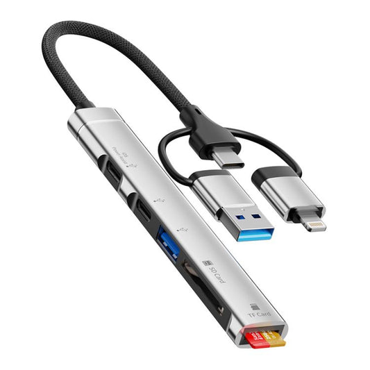 USB / Type-C / 8 Pin to TF / SD Card Reader, USB, Type-C HUB Adapter 5 in 1 Docking Station