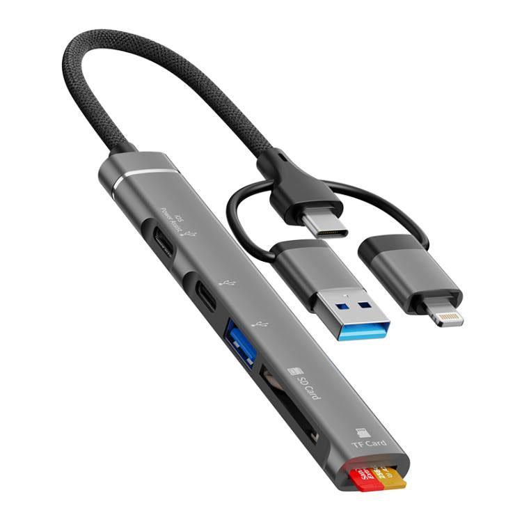 USB / Type-C / 8 Pin to TF / SD Card Reader, USB, Type-C HUB Adapter 5 in 1 Docking Station