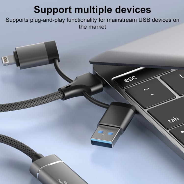 USB / Type-C / 8 Pin to TF / SD Card Reader, USB, Type-C HUB Adapter 5 in 1 Docking Station