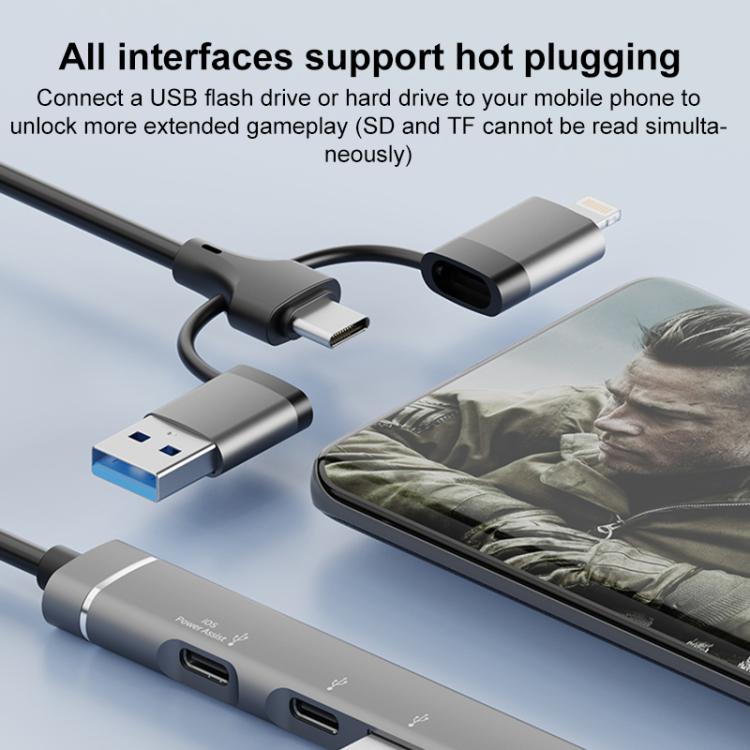 USB / Type-C / 8 Pin to TF / SD Card Reader, USB, Type-C HUB Adapter 5 in 1 Docking Station